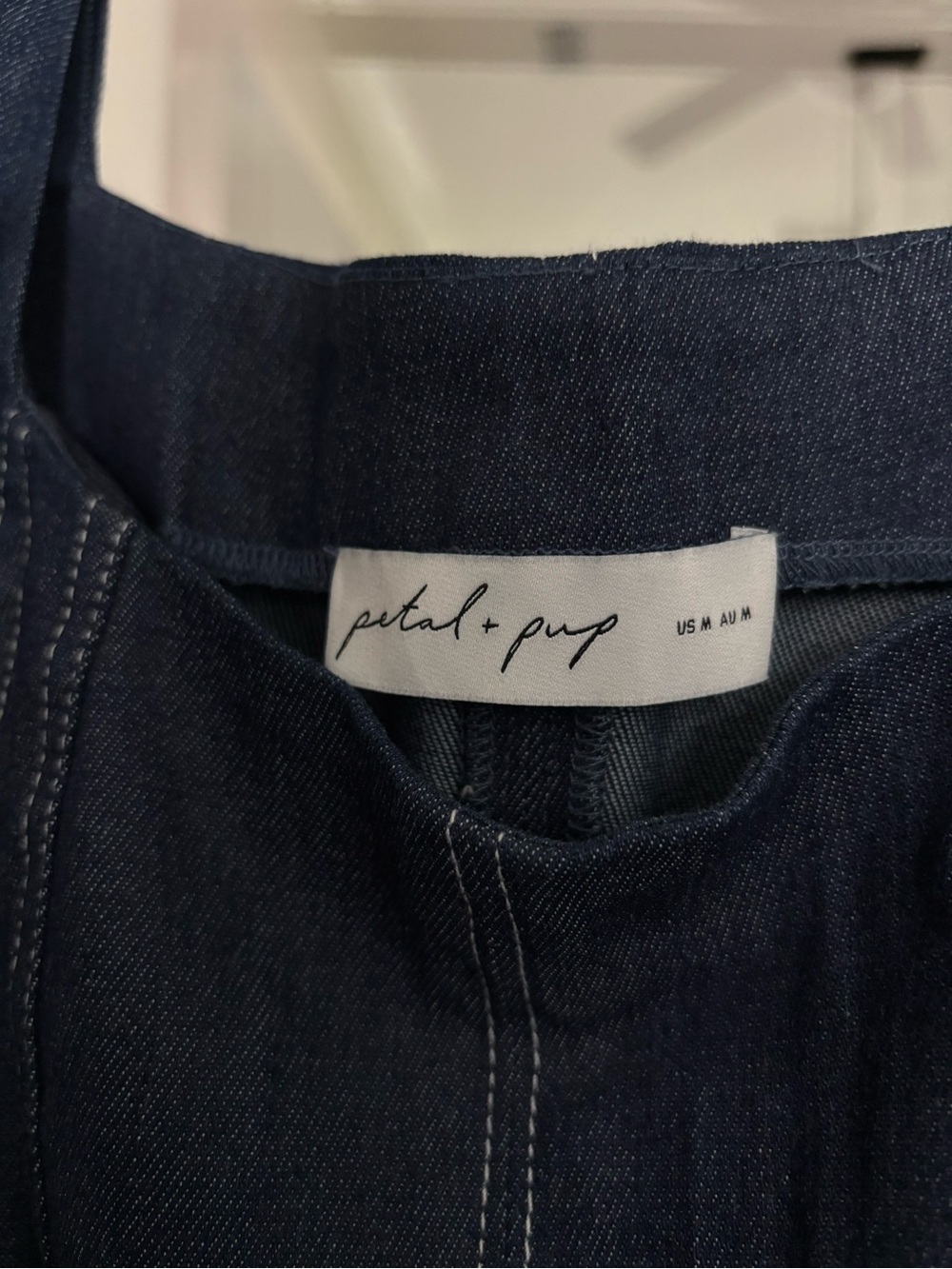 Petal & Pup Callum Denim Midi Dress Blue A-Line Pockets Contrast Stitch Medium - Picture 11 of 14